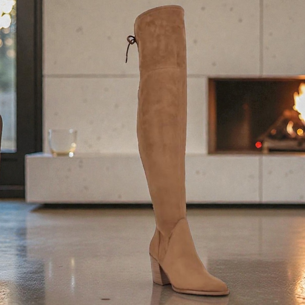 Marc Fisher Over The Knee OTK Faux Suede Tan Boots Size 10